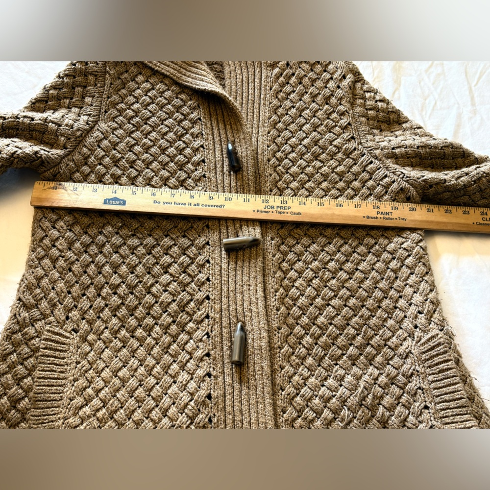 J. Jill Brown Herringbone Knit Cardigan Sweater Toggle Front Medium - Picture 9 of 10